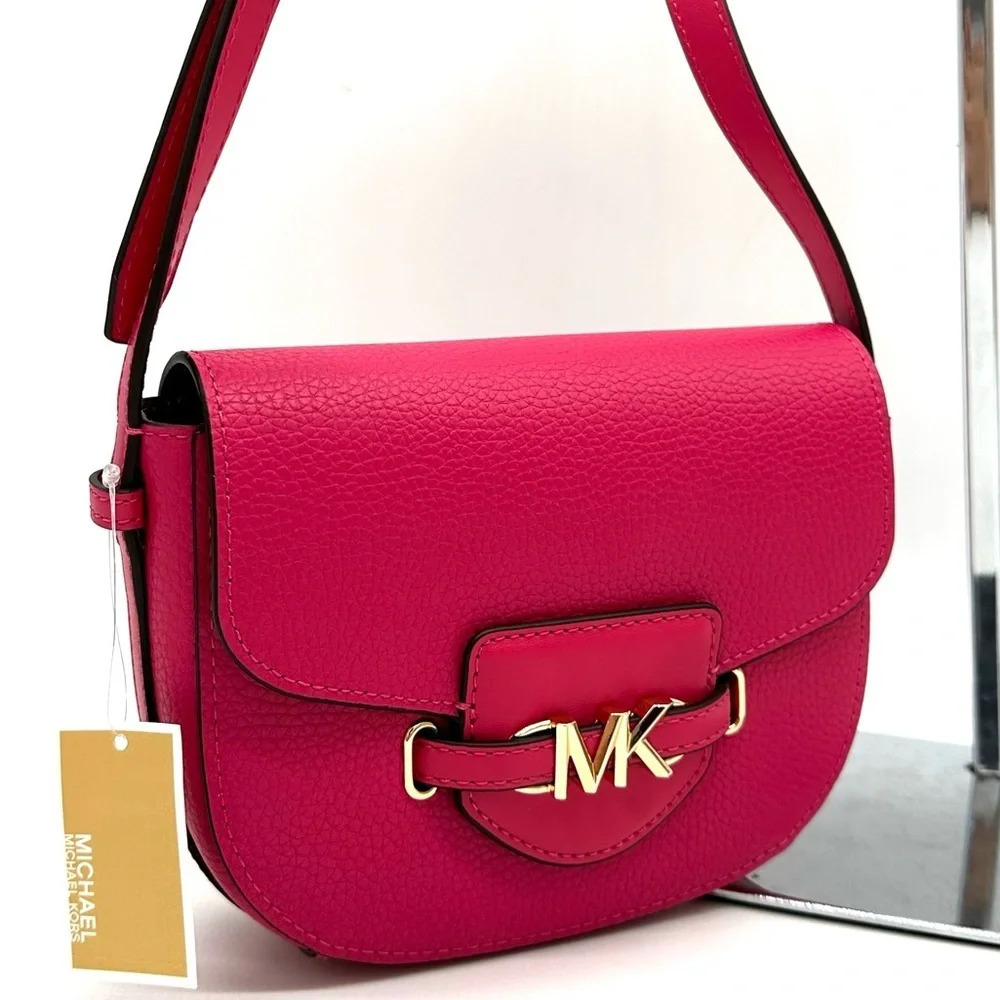 Michael Kors Small Reed Leather Saddle Crossbody Bag Electric Pink - Picture 5 of 10